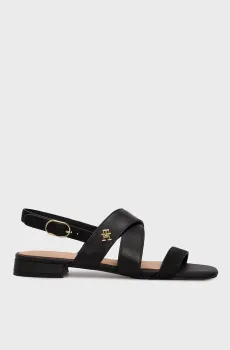 Женские черные кожаные босоножки FLAT SANDAL Черный 39 Tommy Hilfiger FW0FW08507