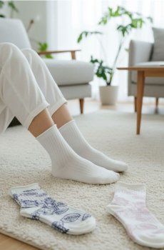 Набір високих шкарпеток із квітковим мотивом 3 pack - білий