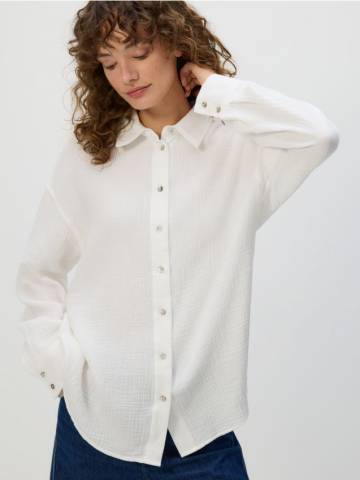 Reserved - Сорочка oversize з муслінової бавовни - білий - 161BV-00X