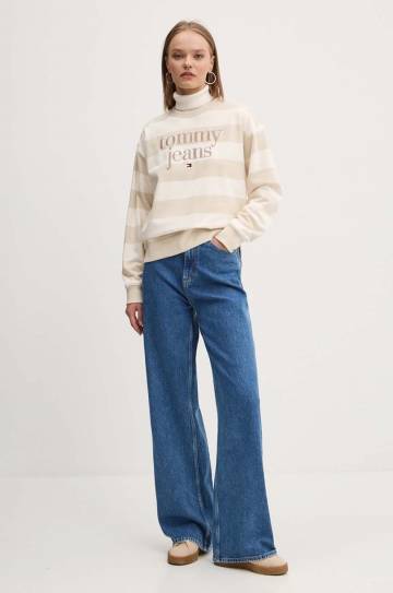 Хлопковая кофта Tommy Jeans женская цвет бежевый узор DW0DW19041 Хлопковая кофта Tommy Jeans женская цвет бежевый узор DW0DW19041