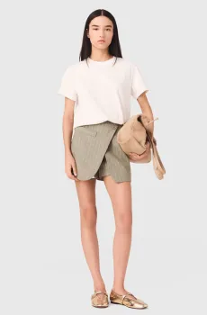 Женская оливковая льняная юбка-шорты в полоску Оливковый 34 MAJE MFPSH00761_Khaki