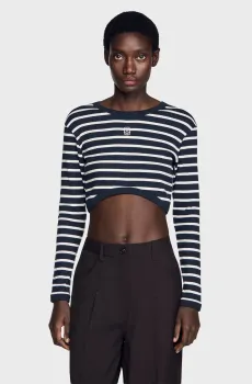 Женский лонгслив в полоску Разноцветный 40 Sandro SFPTS01692_Marine - Blanc