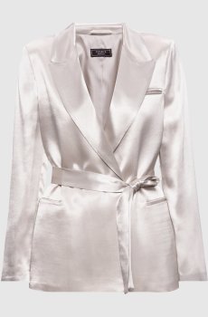 Бежевый двубортный жакет с поясом