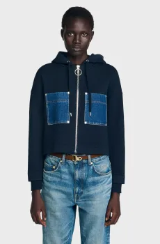 Женское темно-синее худи Синий M Sandro SFPCA01255_Navy Blue