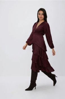 Reserved - Максі сукня в горошок - буряковий - 234HU-83X