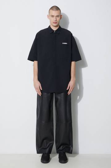 Рубашка Marcelo Burlon Logo Nylon Over Shirt мужская цвет чёрный relaxed классический воротник CMGG005S24FAB0011001 Рубашка Marcelo Burlon Logo Nylon Over Shirt мужская цвет чёрный relaxed классический воротник CMGG005S24FAB0011001