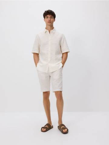 Reserved - Регулярні шорти з домішкою льону - білий - 8098H-00X