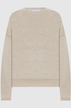 Бежевый джемпер из льна с пайетками