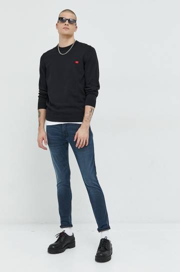 Хлопковый свитер HUGO цвет чёрный лёгкий 50475083