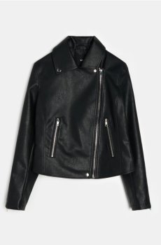Байкерська куртка зі штучної шкіри - чорний
