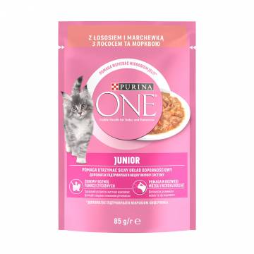 Влажный корм для котят Purina One Junior с лососем и морковью, кусочки в соусе, 85 г Влажный корм для котят Purina One Junior с лососем и морковью, кусочки в соусе, 85 г
