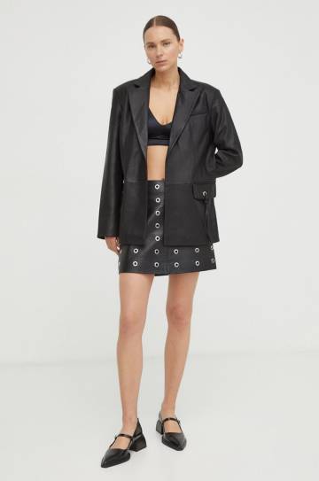 Кожаный пиджак 2NDDAY цвет чёрный oversize однотонная Кожаный пиджак 2NDDAY цвет чёрный oversize однотонная
