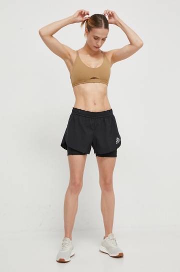 Бюстгальтер для йоги adidas Performance цвет бежевый однотонный Бюстгальтер для йоги adidas Performance цвет бежевый однотонный