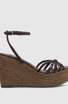 Коричневые кожаные босоножки Nyra на танкетке