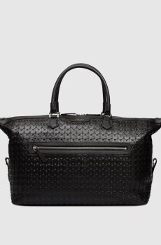 Черная кожаная дорожная сумка с плетением