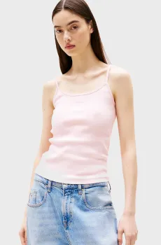 Женский розовый топ SCRIPT STRAPPY Розовый XXS Tommy Jeans DW0DW20241