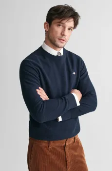 Мужской темно-синий джемпер COTTON MICRO TEXTURED Синий S Gant 8030210