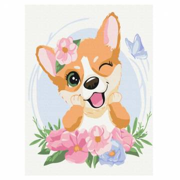 Картина за номерами Brushme Коргі в квіточках (KBS7103) Картина за номерами Brushme Коргі в квіточках (KBS7103)