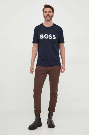 Хлопковая футболка BOSS цвет синий с принтом Хлопковая футболка BOSS цвет синий с принтом