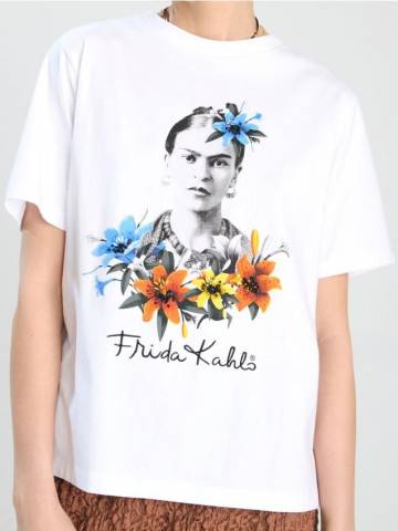 Бавовняна футболка з принтом Frida Kahlo - білий Бавовняна футболка з принтом Frida Kahlo - білий