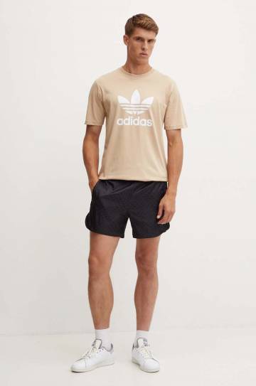 Хлопковая футболка adidas Originals мужская цвет бежевый с принтом IZ2351 Хлопковая футболка adidas Originals мужская цвет бежевый с принтом IZ2351