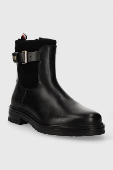 Кожаные полусапожки Tommy Hilfiger BELT BOOTIE MATERIAL MIX женские цвет чёрный на плоском ходу FW0FW07477 Кожаные полусапожки Tommy Hilfiger BELT BOOTIE MATERIAL MIX женские цвет чёрный на плоском ходу FW0FW07477