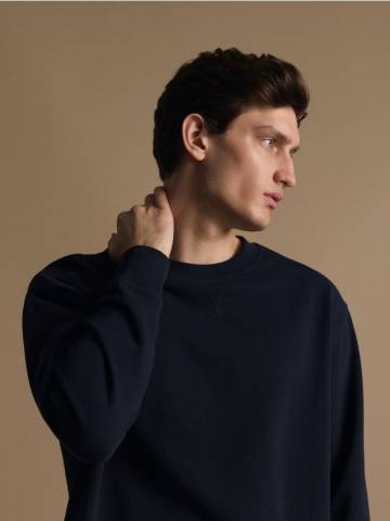 Reserved - Бавовняний світшот оверсайз - темно-синій - 373BK-59X