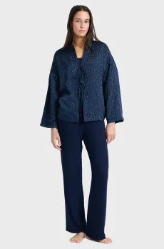 Женская темно-синяя пижама (халат, майка, брюки) MYRTAH Синий M Etam 6555993
