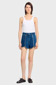 Женские синие джинсовые шорты Синий 36 Sandro SFPSH00533_Blue Jean