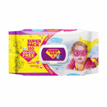 Детские влажные салфетки Naturelle Super Baby Super Pack Ultra Soft Baby Care Wipes девочка, с ромашкой и алоэ вера, 120 шт
