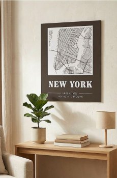Постер із мотивом карти Нью-Йорка - чорний