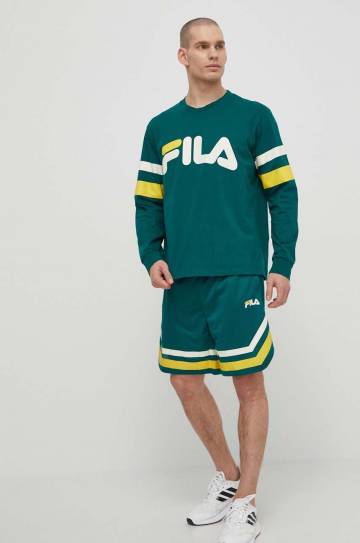 Хлопковый лонгслив Fila Luohe цвет зелёный с принтом FAM0669 Хлопковый лонгслив Fila Luohe цвет зелёный с принтом FAM0669