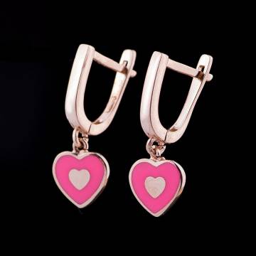 Золотые сережки "Сердечки" с04792роз Золотые сережки "Сердечки" с04792роз