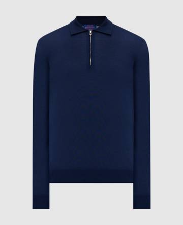 Синее поло из шерсти, шелка и кашемира