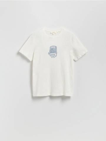 Reserved - Футболка з додаванням льону - кремовий - 749FW-01P Reserved - Футболка з додаванням льону - кремовий - 749FW-01P