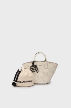 Женская белая кожаная сумка с узором K IKONIK 2.0 PERFORATED TOTE Белый ONESIZE Karl Lagerfeld 241W3002