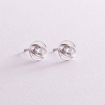 Серебряные серьги - пусеты с фианитами 12850 Серебряные серьги - пусеты с фианитами 12850