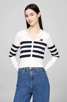 Женское белое худи в полоску TJW STRIPE ZIP THRU BADGE HOOD Белый XS Tommy Jeans DW0DW18524