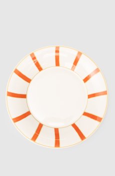 Белая фарфоровая десертная тарелка Striche Arancio e Oro