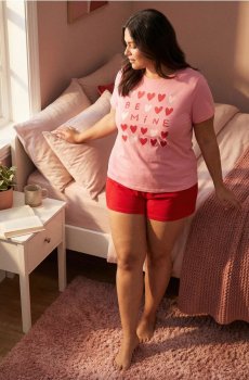 Бавовняна двочастинна піжама з принтом - рожевий
