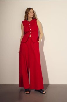 Reserved - Широкі штани з високим вмістом льону - червоний - 935JJ-33X