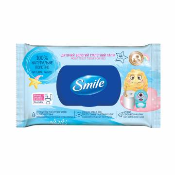 Детская влажная туалетная бумага Smile, с клапаном, 44 шт Детская влажная туалетная бумага Smile, с клапаном, 44 шт
