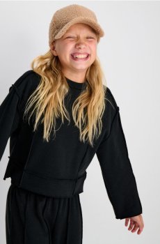 Рифлений світшот із круглим вирізом і флісовою підкладкою - чорний