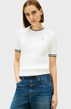 Женский белый джемпер CABLE FINE Белый L Tommy Hilfiger WW0WW41787
