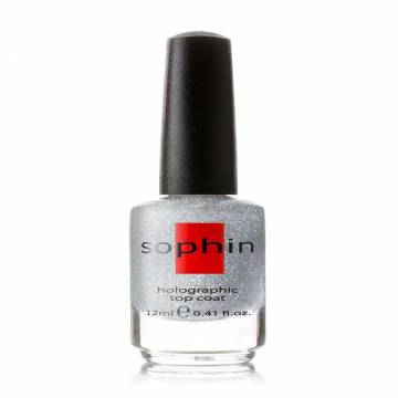 Верхнее покрытие для лака Sophin Top Coat Holographic Silver с голографическими частицами, серебро, 12 мл Верхнее покрытие для лака Sophin Top Coat Holographic Silver с голографическими частицами, серебро, 12 мл