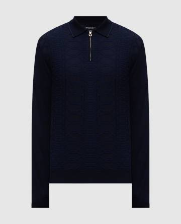 Синее поло из шерсти и шелка