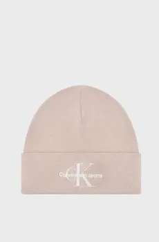 Женская пудровая шапка MONO LOGO EMBRO BEANIE Розовый ONESIZE Calvin Klein K60K612668