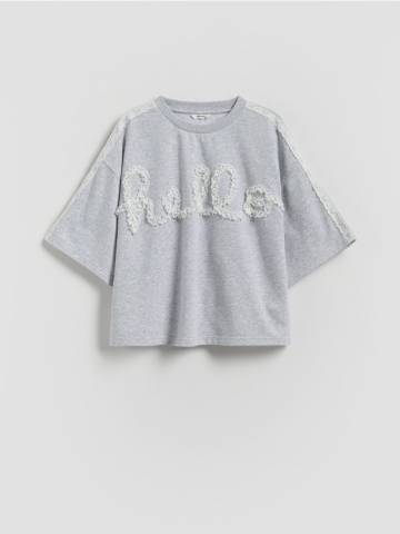 Reserved - Футболка з мереживною обробкою - світло-сірий - 517FT-09M