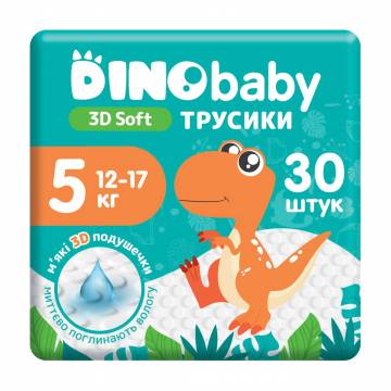 Подгузники-трусики Dino Baby 3D Soft размер 5 (12-17 кг), 30 шт Подгузники-трусики Dino Baby 3D Soft размер 5 (12-17 кг), 30 шт