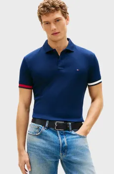 Мужское синее поло CUFF LIQUID Синий M Tommy Hilfiger MW0MW42743